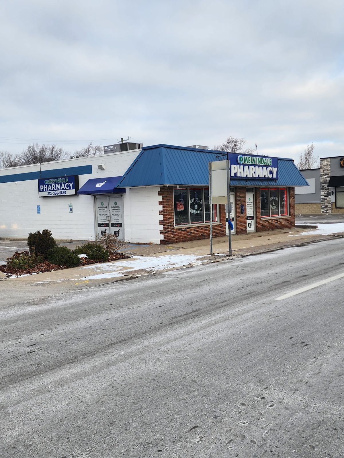 Melvindale Pharmacy seen from up Allen Road